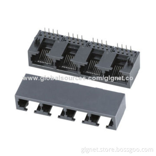 RJ45 modular jack 1*4 port 8P8C/8P4C, side entry, w/o shielding, low height